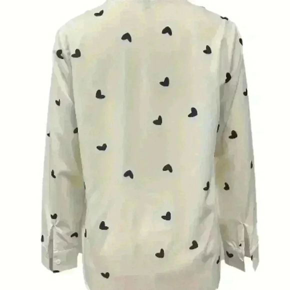 White Heart Print Ruffle Trim Elegant V Neck Long Sleeve Blouse XXL/14 - Picture 3 of 7